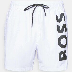 BOSS by Hugo Boss Men's Quick-Drying Large Contrast Logo Swim Shorts White Sz M